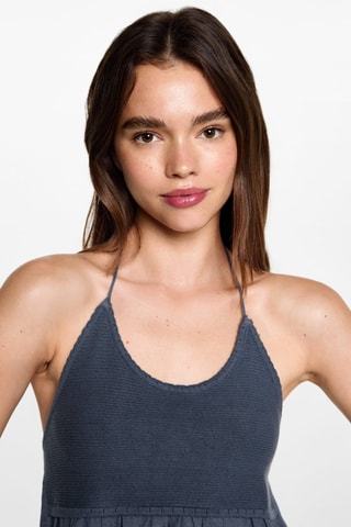 Top empiècement brodé - Bleu marine