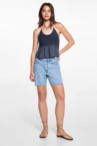 Top empiècement brodé - Bleu marine