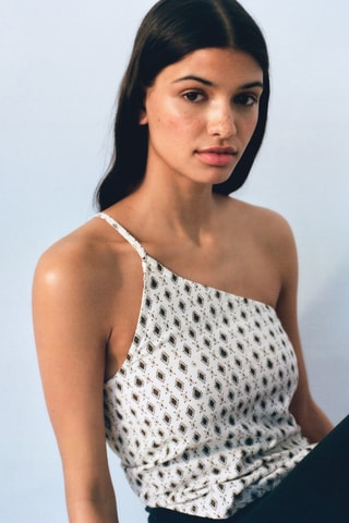 Top asymétrique imprimé - Blanc cassé