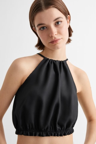 Top crop froncé - Noir