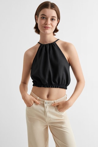 Top crop froncé - Noir