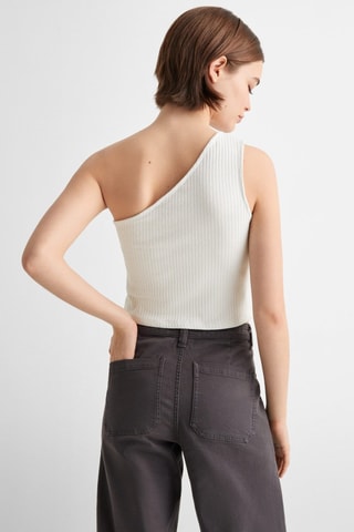 Top maille côtelée Lurex - Blanc cassé