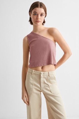 Top maille côtelée Lurex - Rose