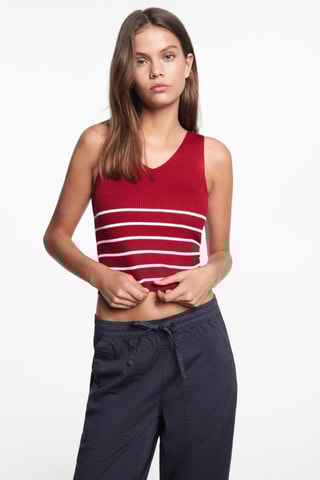 Top bretelles à rayures - Rouge