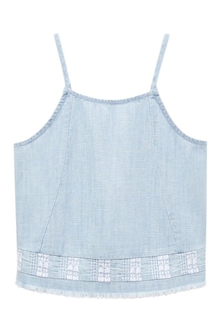 Top brodé franges - Bleu clair