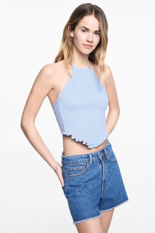 Top coton froncé - Bleu clair