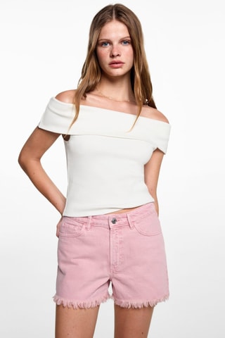 Top maille côtelée épaules dénudées - Blanc cassé