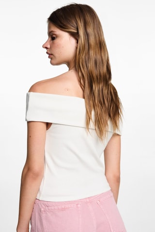 Top maille côtelée épaules dénudées - Blanc cassé