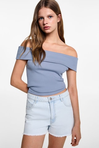 Top maille côtelée épaules dénudées - Bleu ciel