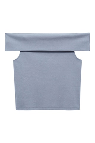 Top maille côtelée épaules dénudées - Bleu ciel