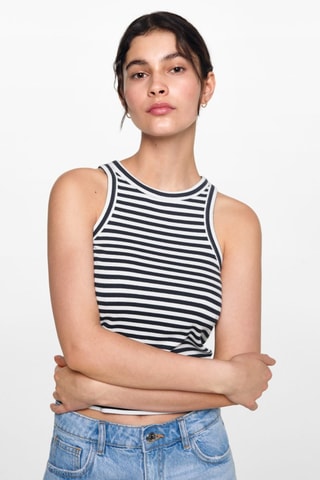 Top côtelé en coton - Bleu marine