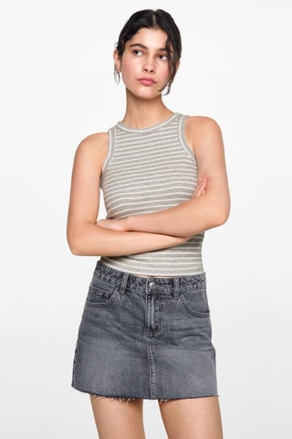 Top côtelé en coton - Gris clair chiné