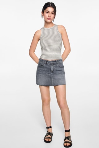 Top côtelé en coton - Gris clair chiné