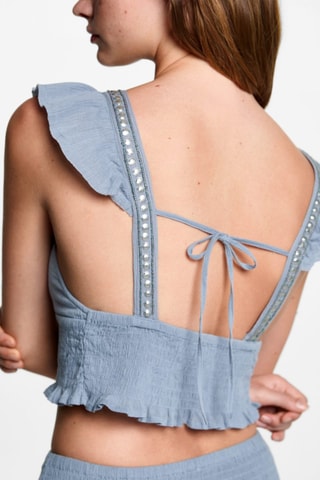 Top coton froncé - Bleu ciel