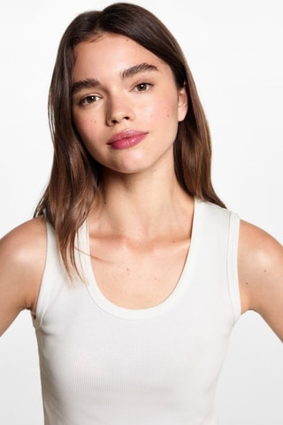 Top côtelé en coton - Blanc cassé