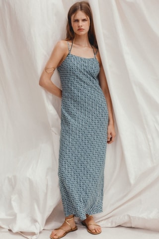 Robe longue imprimée - Bleu pétrole