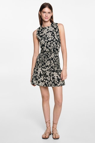 Robe fleurie froncée - Noir