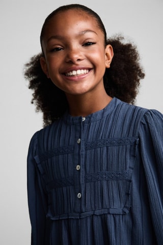 Robe coton manches bouffantes - Bleu pétrole