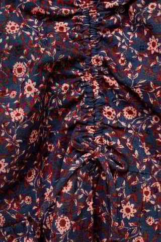 Robe fleurie froncée - Bleu marine