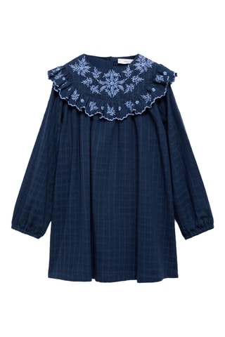 Robe carreaux détail brodé - Bleu marine