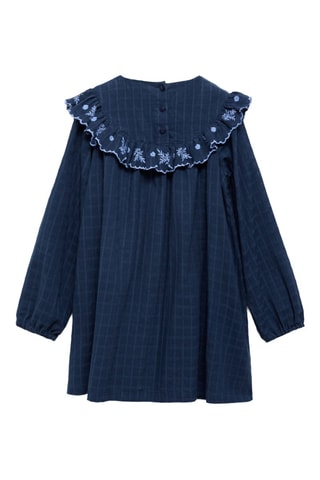 Robe carreaux détail brodé - Bleu marine