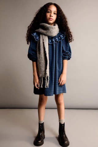 Robe carreaux détail brodé - Bleu marine