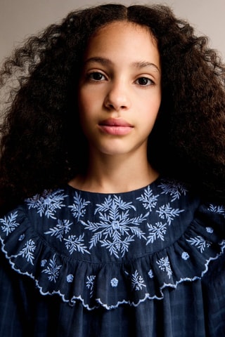 Robe carreaux détail brodé - Bleu marine