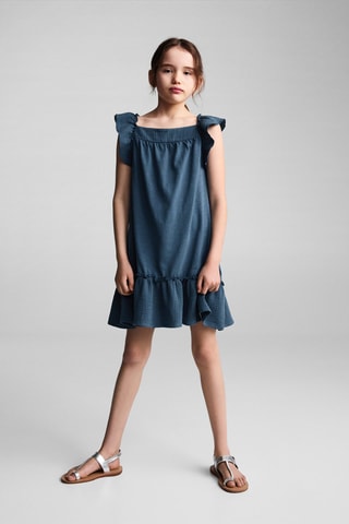 Robe coton volants - Bleu marine