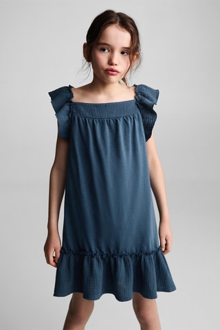 Robe coton volants - Bleu marine