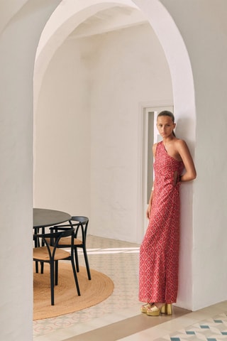 Robe asymétrique imprimée - Rouge