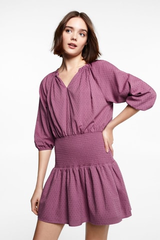 Robe froncée brodée - Violet