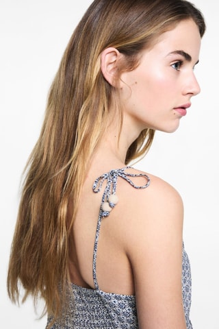 Robe imprimée à volants - Blanc cassé