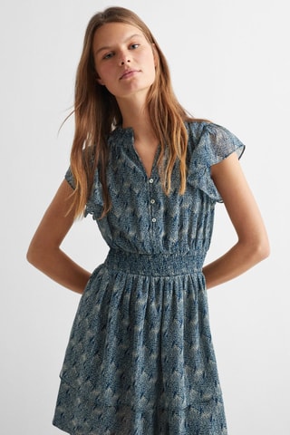 Robe imprimée à volants - Bleu marine