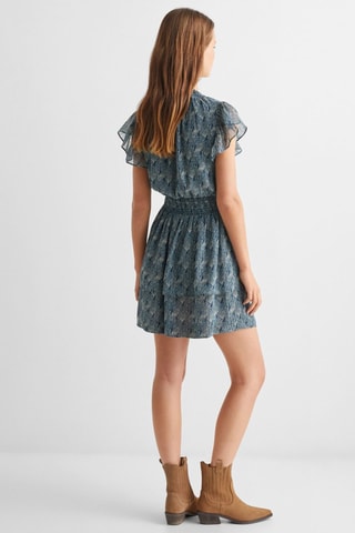 Robe imprimée à volants - Bleu marine