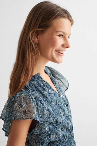 Robe imprimée à volants - Bleu marine