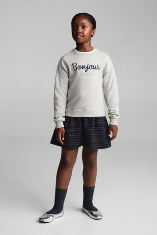 Robe sweat-shirt jupe carreaux - Gris chiné