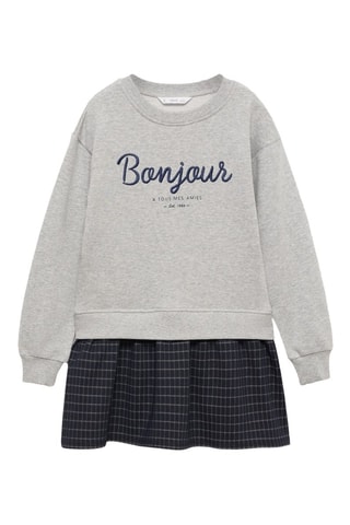 Robe sweat-shirt jupe carreaux - Gris chiné