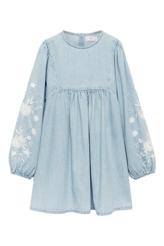 Robe denim broderie florale - Bleu