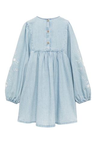 Robe denim broderie florale - Bleu