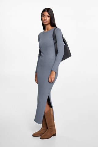 Robe midi à bords côtelés - Bleu