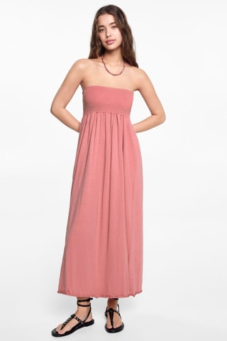 Robe midi froncée - Fraise