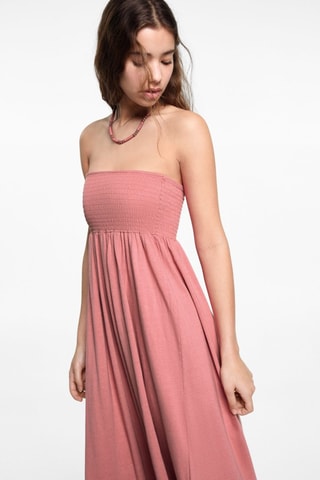 Robe midi froncée - Fraise