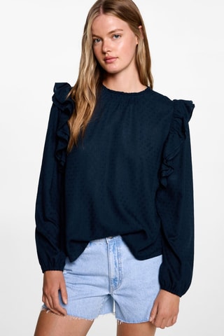 Chemisier à volants brodé - Bleu marine