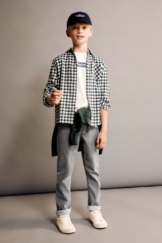 Chemise à carreaux en coton - Écru