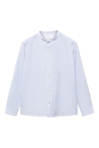 Chemise lin col mao rayures - Bleu clair