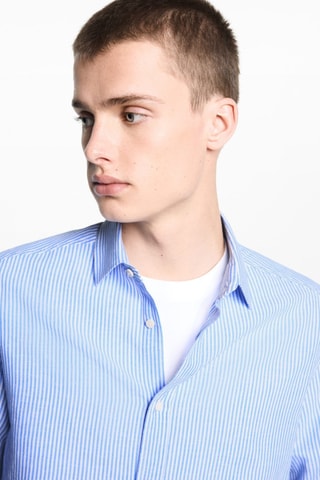 Chemise lin rayée - Bleu