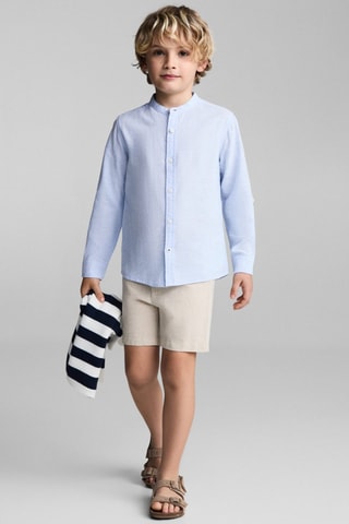 Chemise regular-fit lin col mao - Bleu clair