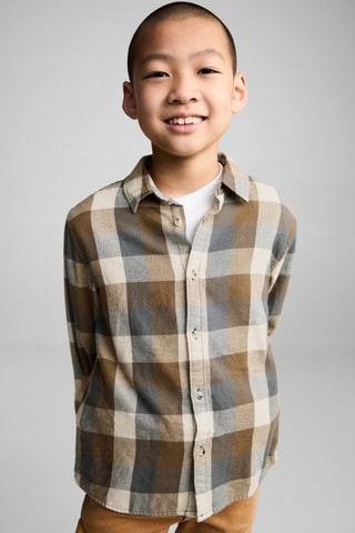Chemise à carreaux en coton - Marron et bleu
