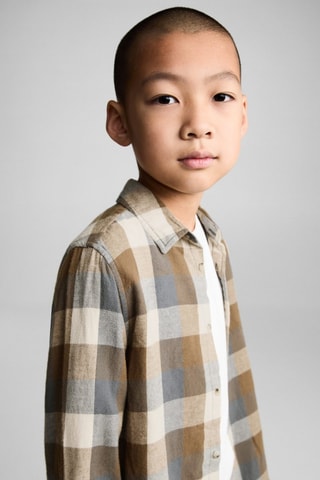 Chemise à carreaux en coton - Marron et bleu