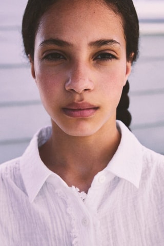 Chemise coton tissu plissé - Blanc